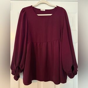 Women's Long Sleeve Peplum Top in Berry